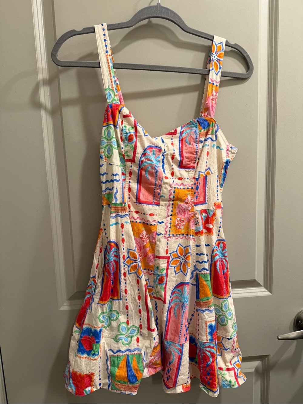Avec Les Filles Cream Dress with Multicolor Print - Cute Martini detail